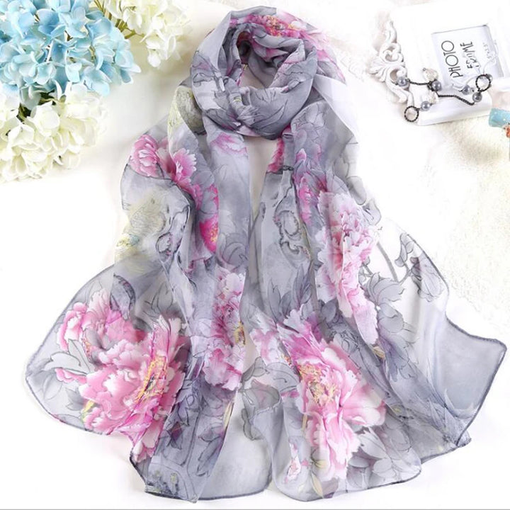 Women Fashion Chiffon Georgette Silk Scarf For Muslim Hijab Peony Flower Bandana Summber Beach Sarong Scarf&Shawl HY30