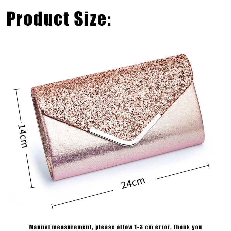 Women Evening Clutch Bag Wedding Golden Sequins Clutch Purse Chain Shoulder Bags Small Party Handbag With Metal Handle