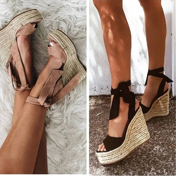 Female Sandal High Heels 2023  Summer Large Size Clogs Wedge Black Shoes for Women Girls High-heeled Big Platform Beige Fashion