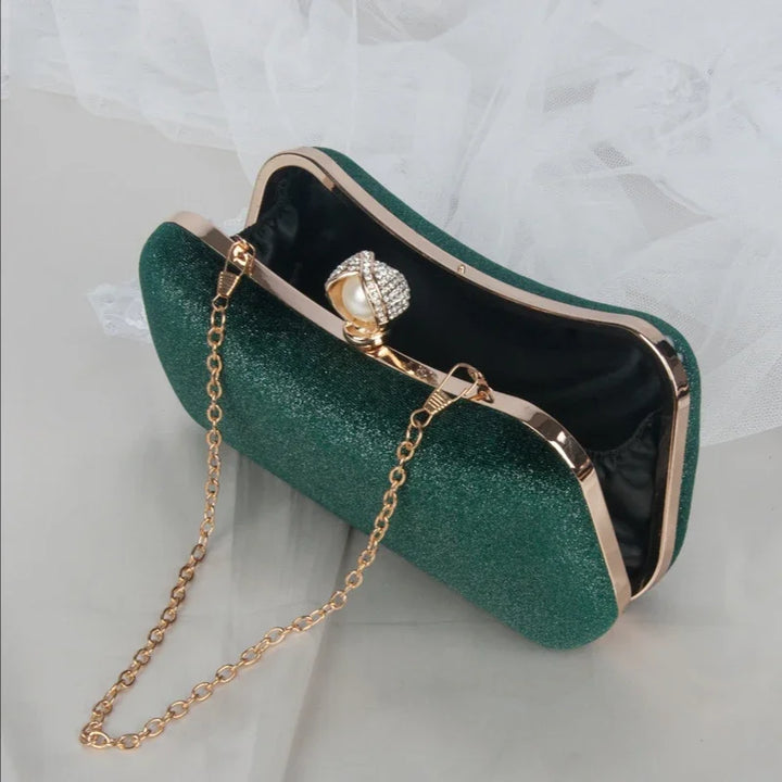 Luxury Design Women Evening Bags Green Clutch Purse Shoulder Two Chains Wedding Party Female Handbags Vintage Crossbody Bag