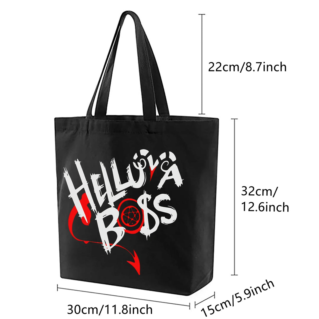 Helluva Boss Canvas Simple Cartoon Print Shopping Bags Girls Fashion Life Casual Pacakge Hand Bag