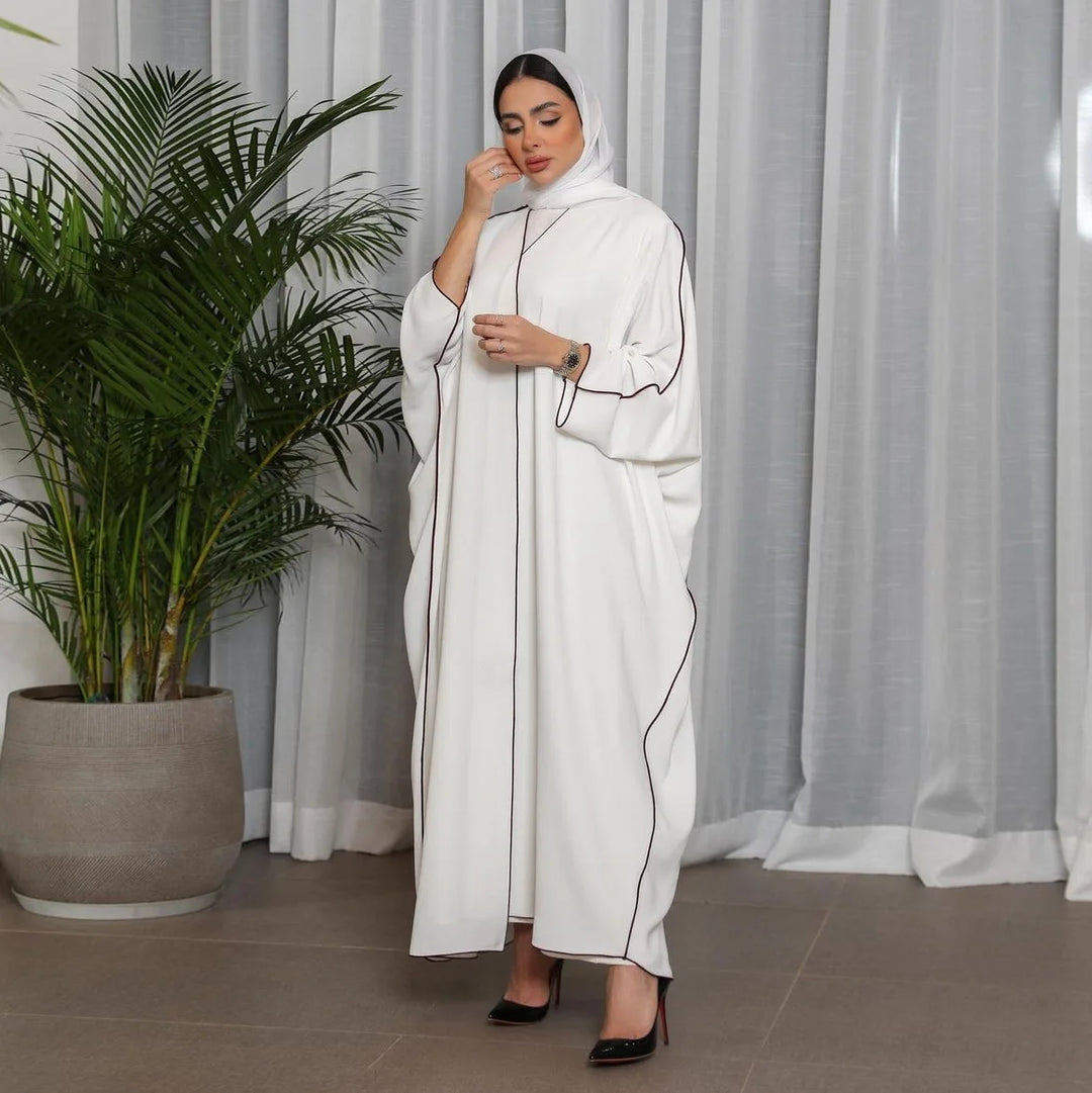 Open Front Long Sleeve Abaya Dress, Elegant Contrast Trim Maxi Length Dress, Women's Clothing