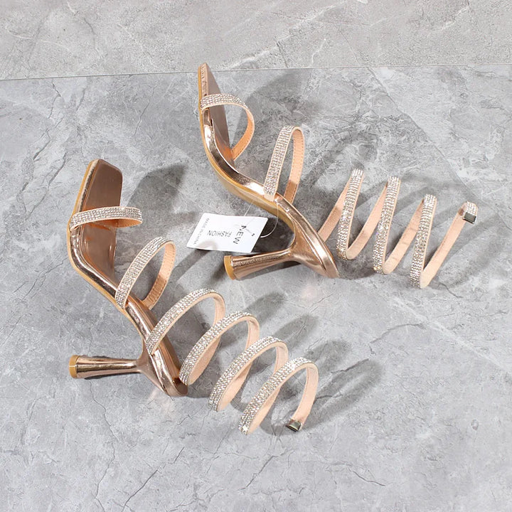 Fashion Women Sandals 2023 Summer New Crystal Snake Spring Shoes Ankle Around High Heels Stiletto Sexy Party Women's Sandals 9CM