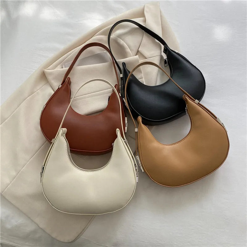 Fashion Luxury Design PU Leather Hobo Shoulder Bag Women Small Clutch Handbag Purse Female Underarm  Bag Travel Totes