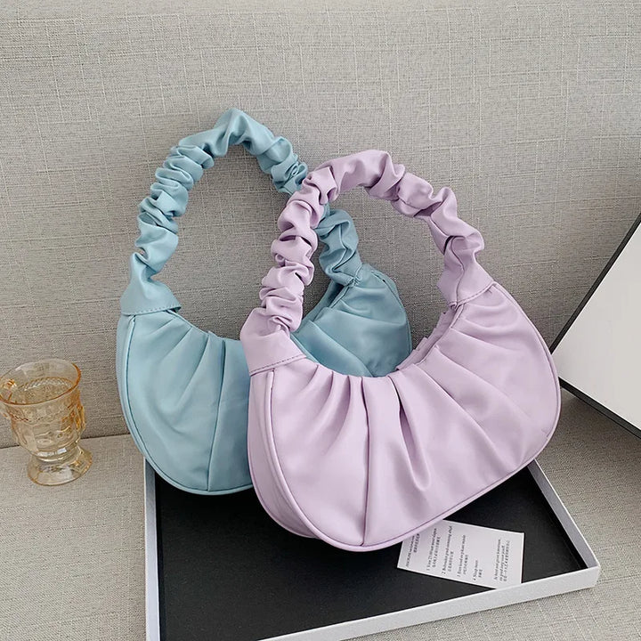 Fashion Pleated Handlebags for Women PU Cloud Bags Leisure Armpit Bag Shopping Shoulder Bags Dumpling Handbag Female Hand Bags