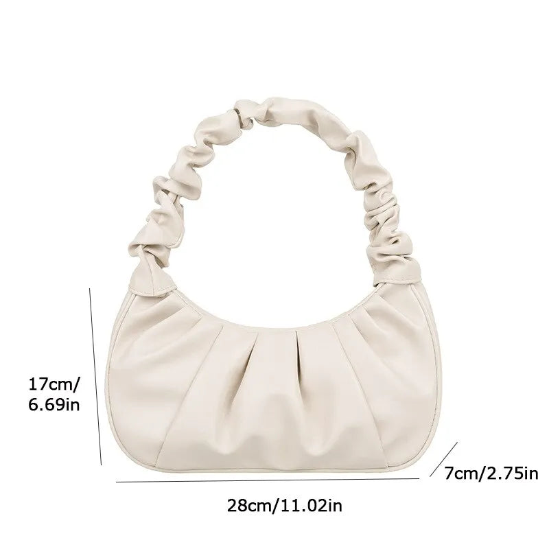 Stylish Pleated Handlebags for Women PU Cloud Bags Leisure Armpit Bag Shopping Shoulder Bags Female Fashion Handbag