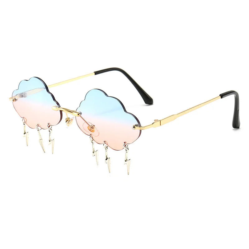 2023 New Clouds Rimless Lightning Pendant Sunglasses Women Hollow Out Steampunk Sun Glasses Funny Party Vintage Eyewear Shades