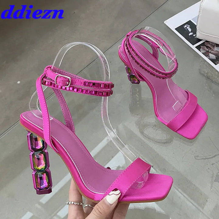 Spring Summer Buckle Warp Ladies Pumps Sandals 2023 Rhinestones Elegant Woman High Heels Shoes Female Fashion Crystal Sandals