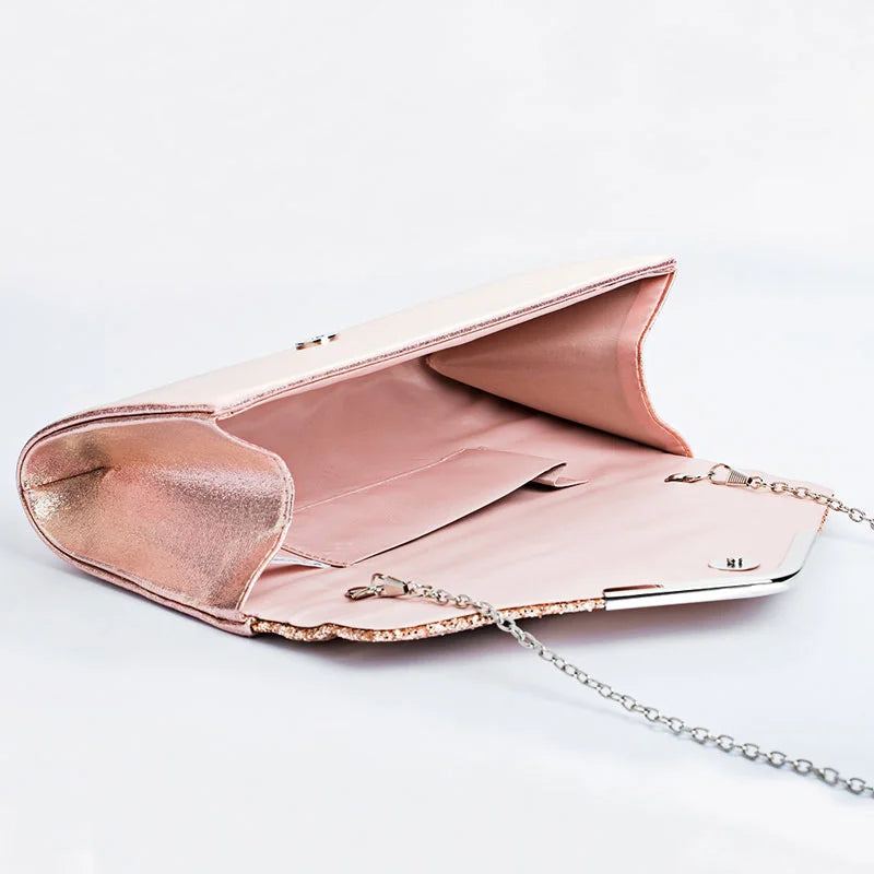 Women Evening Clutch Bag Wedding Golden Sequins Clutch Purse Chain Shoulder Bags Small Party Handbag With Metal Handle