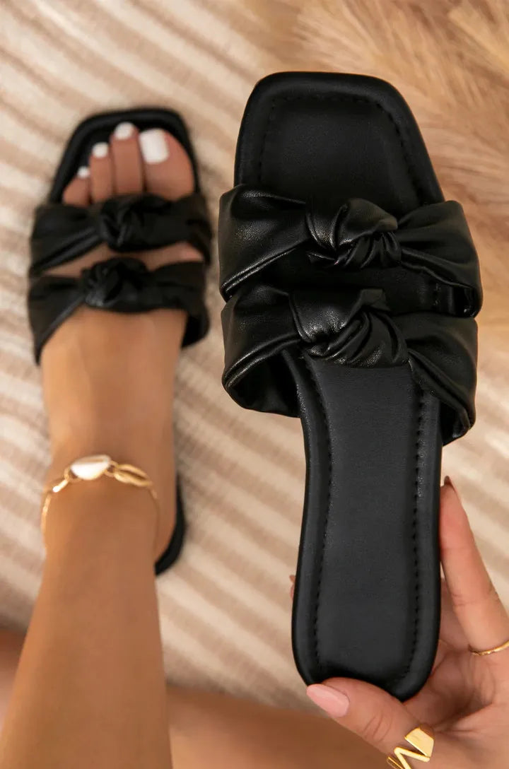 Summer Women Sandals 2022 Outdoor Plus Size 43 Open Toe Flat Slippers Women Square Head Bow Beach Women Shoes Zapatos De Mujer