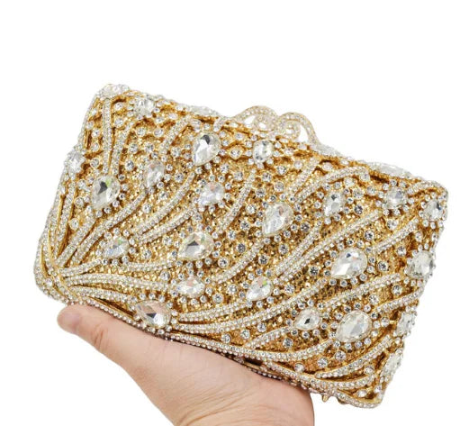 Green/Rose gold color Rhinestone Diamond Party Clutch Purse Crystal Gemstone Women Evening Clutches Bags Female Handbag Wedding