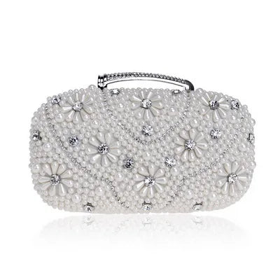 Vintage Embroidery Small Pearl Day Clutch Shoulder Chain Handbags Rhinestones Purse Beaded Diamonds Women Evening Bags