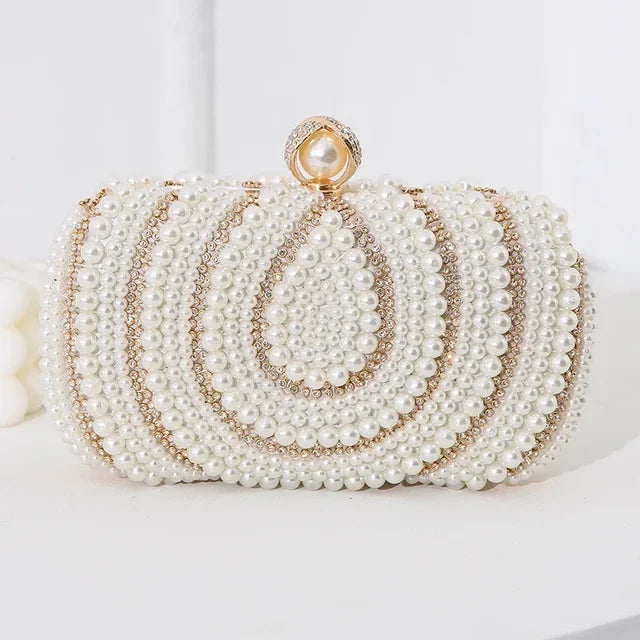 Beaded Pearl Evening Clutch Bag Latch Women Rhinestone Wedding Bridal Dinner Party Purse Female Stylish Evening Bags Pearl Purse