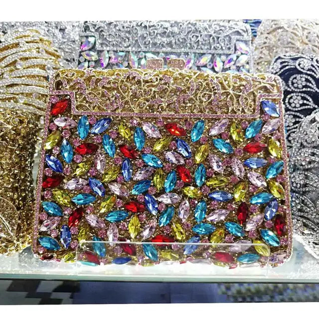 Gold Box Bag Diamond Women Clutch Bag Crystal Party Handbag Ladies Banquet Purse Fashion Pochette Prom Evening bag SC452