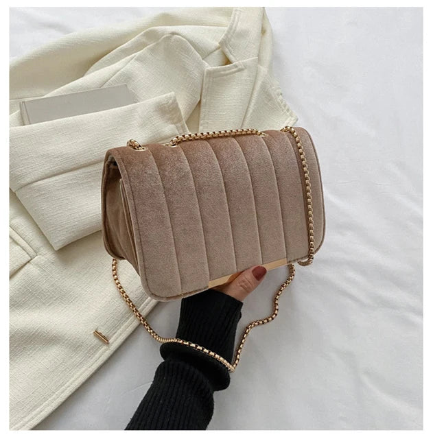 Fashion Trend Velvet Small Square Crossbody Bags for Women2023 Spring New Chain Shoulder Messenger Bag Casual Simple Handbags