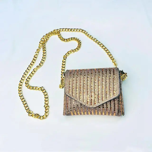 Female Bling Chain Crossbody Bag Ladies Mini Rhinestone Small Envelop Shoulder Purse Full Diamond Messenger Evening Bag