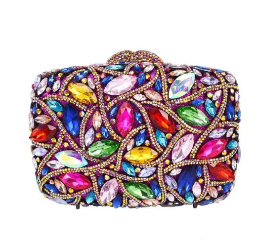 Large AB Rhinestone Crystal Clutch Purse Gold Metal Evening Wedding Bridesmaid Handbags New100% Handmade Women Diamond Bags