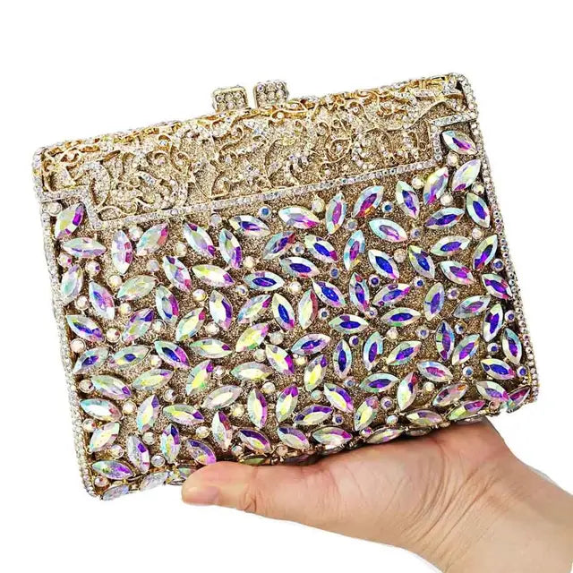 Gold Box Bag Diamond Women Clutch Bag Crystal Party Handbag Ladies Banquet Purse Fashion Pochette Prom Evening bag SC452