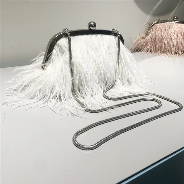 Luxury brand Handle Bag Female Wallet Retro Lux Shoulder Bag New 2022 Fashion Temperament Feathers Pearl Chain Crossbody Clutch