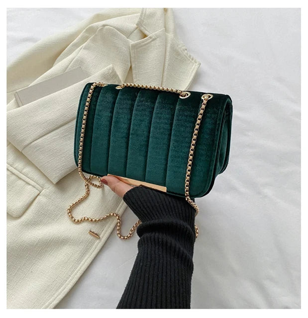 Fashion Trend Velvet Small Square Crossbody Bags for Women2023 Spring New Chain Shoulder Messenger Bag Casual Simple Handbags