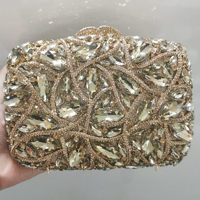 Large AB Rhinestone Crystal Clutch Purse Gold Metal Evening Wedding Bridesmaid Handbags New100% Handmade Women Diamond Bags