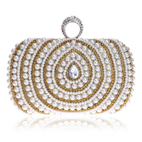 Vintage Embroidery Small Pearl Day Clutch Shoulder Chain Handbags Rhinestones Purse Beaded Diamonds Women Evening Bags