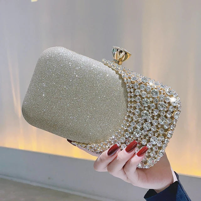 Crystal Evening Clutch Bag Wedding Purse Bridal Prom Party Sparkly Dinner Clutch Bags Rhinestone Glitter Handbag Gold