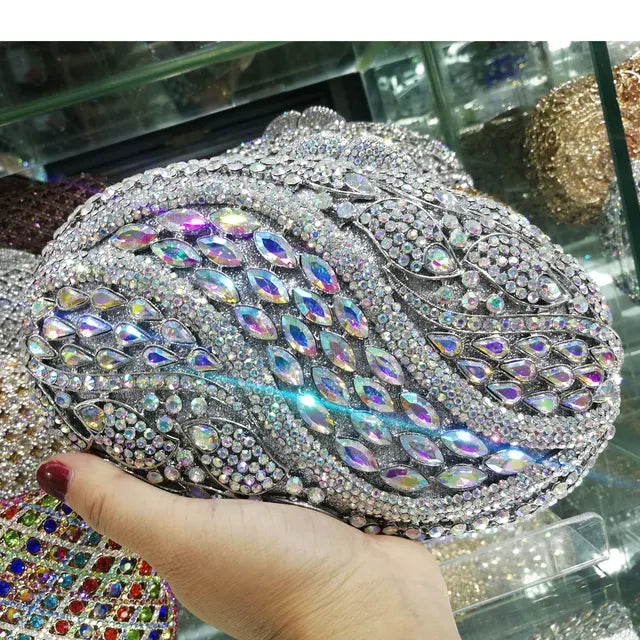 Luxury Crystal AB Silver Diamond Evening Bags Women Party Purse Wedding Pink Bridal Boutique Clutch Bags