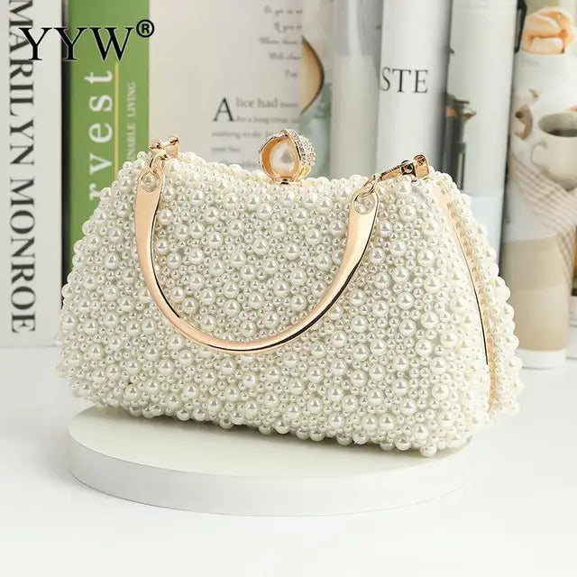 Luxury Crystal Evening Clutch Bag Lady Elegant Wedding Purse New Women Plastic Pearl Handbags Party Dinner Bling Shoulder Bags