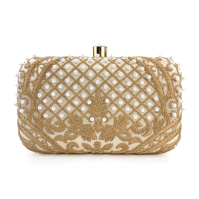 Women Evening Clutch Bag Handbag Embroidery Shoulder Crossbody Bags Wedding Prom Party Purse with Detachable Chain