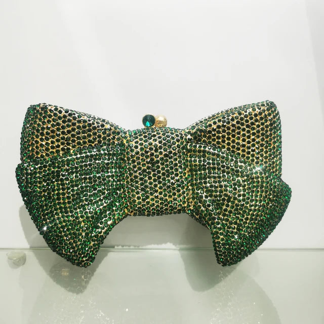 New Luxury Women Crystal Evening Clutch Blue/Green/Orange Diamond Rhinestone Bow Purses Lady Wedding Bridal Handbags Metal Bags