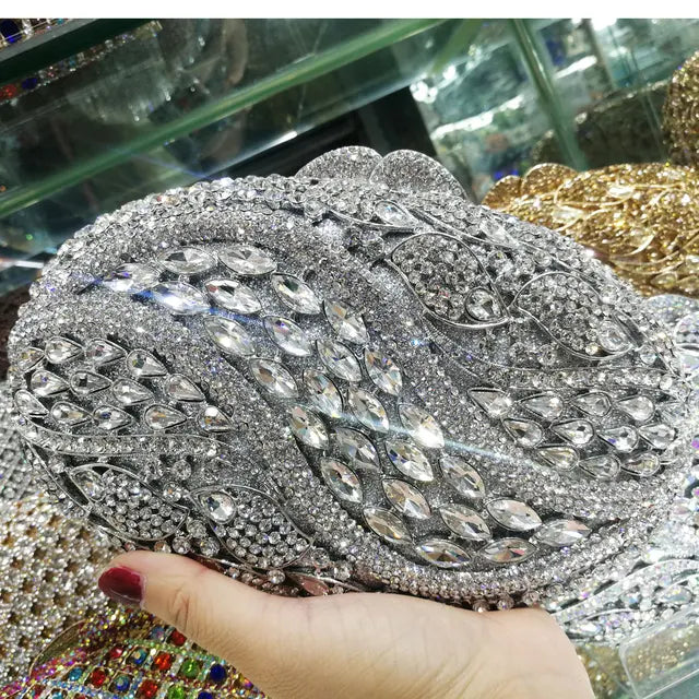 Luxury Crystal AB Silver Diamond Evening Bags Women Party Purse Wedding Pink Bridal Boutique Clutch Bags