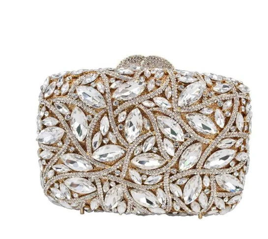 Large AB Rhinestone Crystal Clutch Purse Gold Metal Evening Wedding Bridesmaid Handbags New100% Handmade Women Diamond Bags