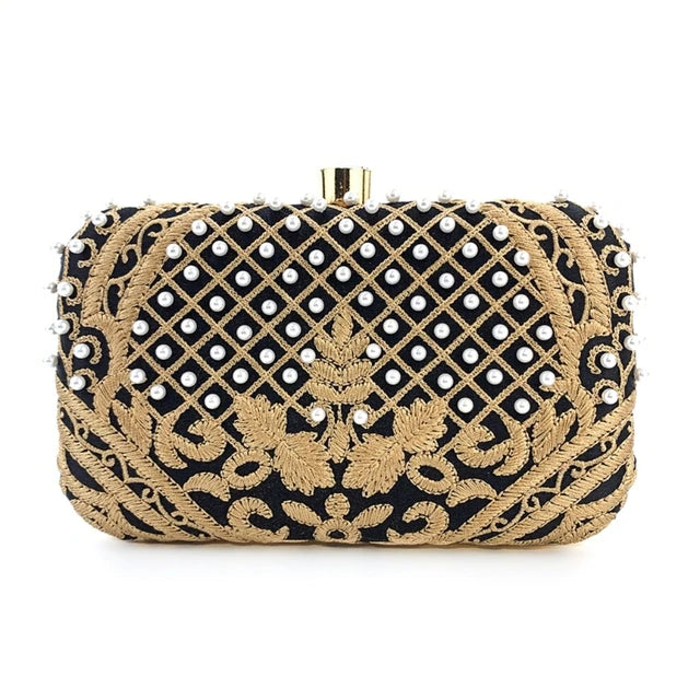 Women Evening Clutch Bag Handbag Embroidery Shoulder Crossbody Bags Wedding Prom Party Purse with Detachable Chain