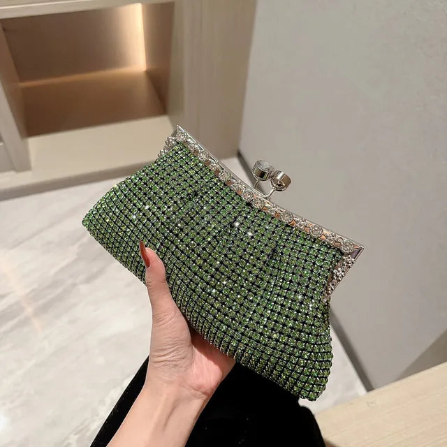 Bling Rhinestone Evening Bag Luxury Dress Clutch Wedding Bride Hand Bag Shiny Designer Party Pleated Dinner Long Purse XA764H