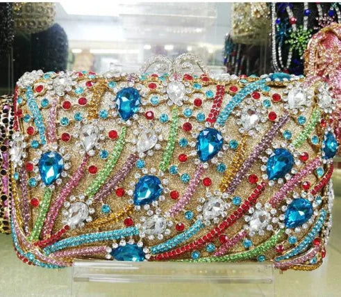 Green/Rose gold color Rhinestone Diamond Party Clutch Purse Crystal Gemstone Women Evening Clutches Bags Female Handbag Wedding