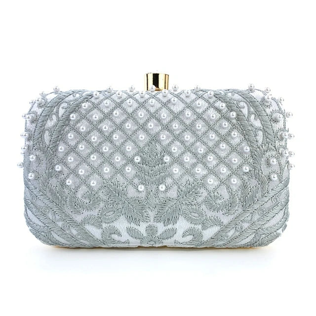 Women Evening Clutch Bag Handbag Embroidery Shoulder Crossbody Bags Wedding Prom Party Purse with Detachable Chain