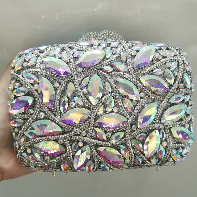 Large AB Rhinestone Crystal Clutch Purse Gold Metal Evening Wedding Bridesmaid Handbags New100% Handmade Women Diamond Bags