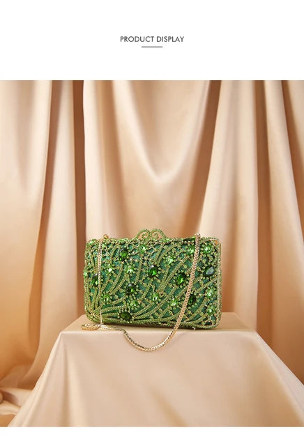 Green/Rose gold color Rhinestone Diamond Party Clutch Purse Crystal Gemstone Women Evening Clutches Bags Female Handbag Wedding