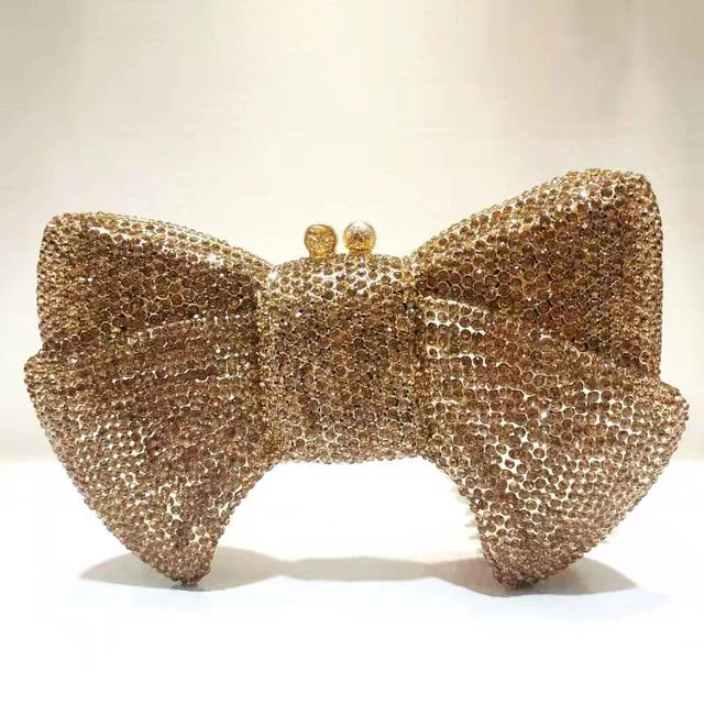 New Luxury Women Crystal Evening Clutch Blue/Green/Orange Diamond Rhinestone Bow Purses Lady Wedding Bridal Handbags Metal Bags