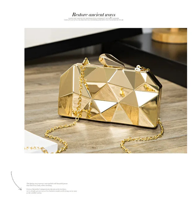 Women Geometric Evening Bag Clutch Bags Gold Acrylic Box Elegent Chain Female Handbag for Party Shoulder Bag for Wedding/Dating