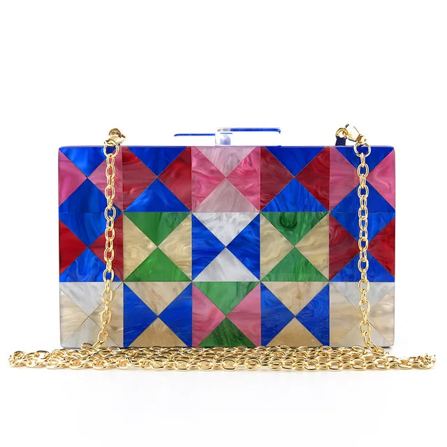 Multi-Colored Acrylic Striped Clutch Party Evening Bags Woman Shoulder Bags Marble Luxury Evening Bags Wedding Box Clutch Purse