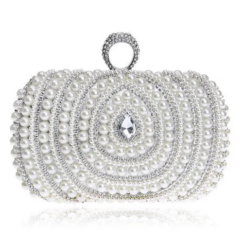 Vintage Embroidery Small Pearl Day Clutch Shoulder Chain Handbags Rhinestones Purse Beaded Diamonds Women Evening Bags