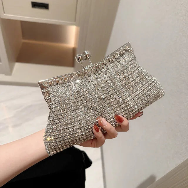 Bling Rhinestone Evening Bag Luxury Dress Clutch Wedding Bride Hand Bag Shiny Designer Party Pleated Dinner Long Purse XA764H