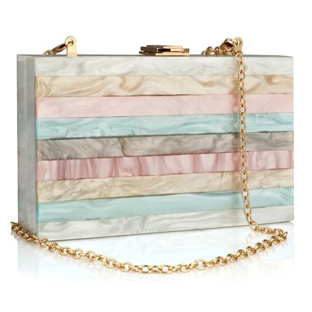 Multi-Colored Acrylic Striped Clutch Party Evening Bags Woman Shoulder Bags Marble Luxury Evening Bags Wedding Box Clutch Purse