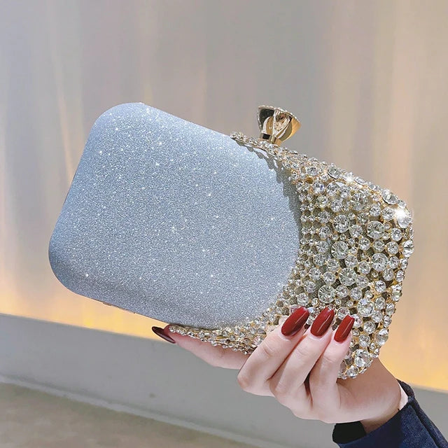 Crystal Evening Clutch Bag Wedding Purse Bridal Prom Party Sparkly Dinner Clutch Bags Rhinestone Glitter Handbag Gold