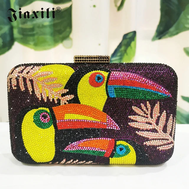 JIAXILI Woodpecker dinner bag Multicolored Evening Clutches Rhinestone Diamond Wedding Purse Elegant Women’s Shoulder bag clutch