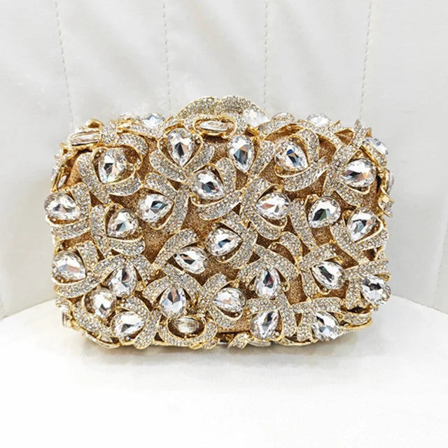 Large AB Rhinestone Crystal Clutch Purse Gold Metal Evening Wedding Bridesmaid Handbags New100% Handmade Women Diamond Bags