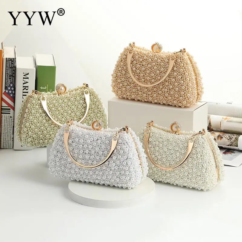 Luxury Crystal Evening Clutch Bag Lady Elegant Wedding Purse New Women Plastic Pearl Handbags Party Dinner Bling Shoulder Bags