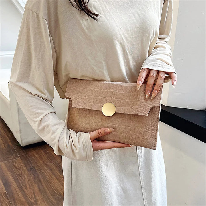 Casual Ladies Clutch Bag 2023 New Minimalism Handheld Envelope Bags Felt Indentation Handbag Solid Color Business Women's Bag